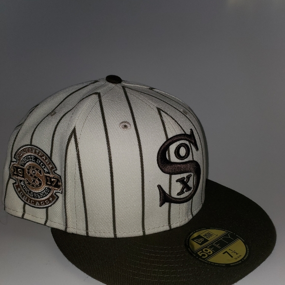 RARE-NEW ERA Chicago White Sox  Brown Pinstripe 59Fifty Fitted Hat Size 7-1/2 - Picture 2 of 8
